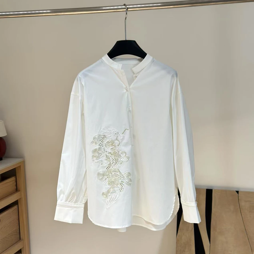 宝丫轻奢  春季新款新中式刺绣龙纹衬衫K1120