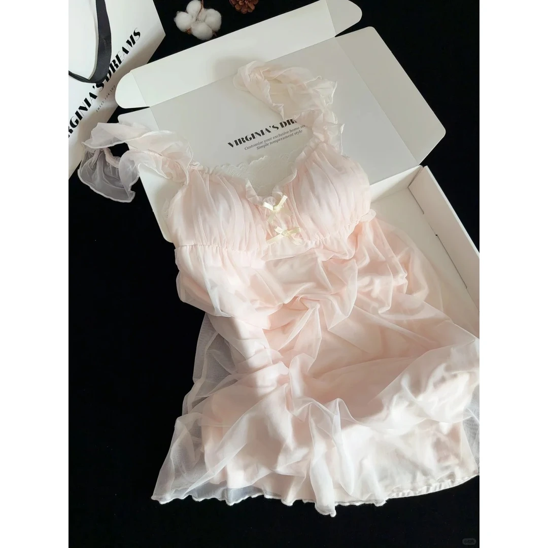 【法式公主裙】纯欲小香风带胸垫睡衣睡裙女春秋新款甜美家居服