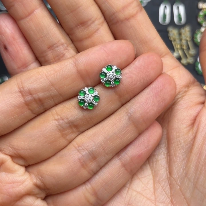 快***寿翡翠银S925镶嵌耳饰