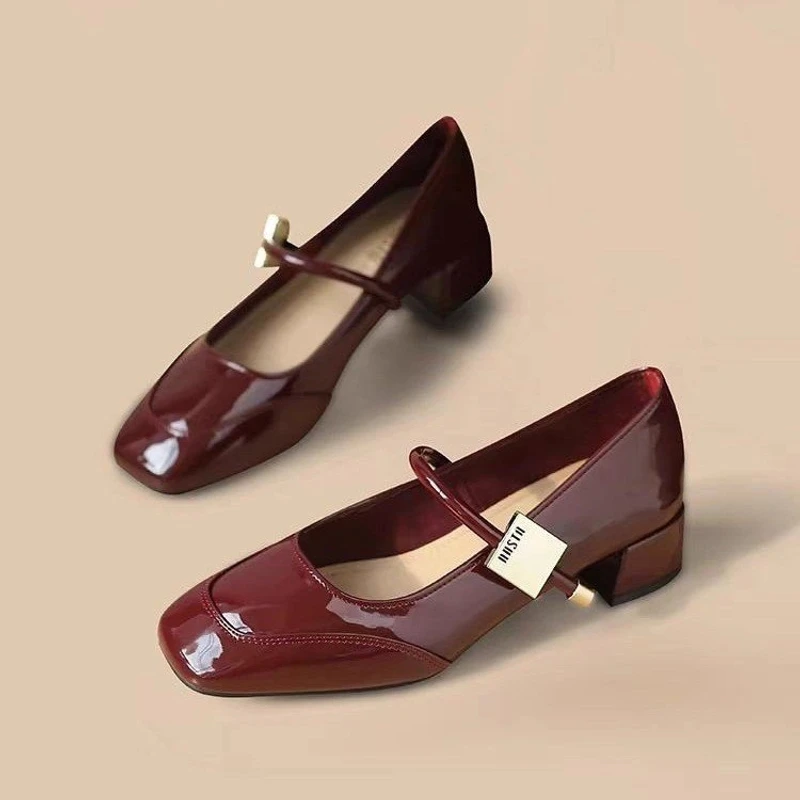 （万达撤柜）高级感浅口玛丽珍单鞋子女2025年春夏季新款方头一字扣
