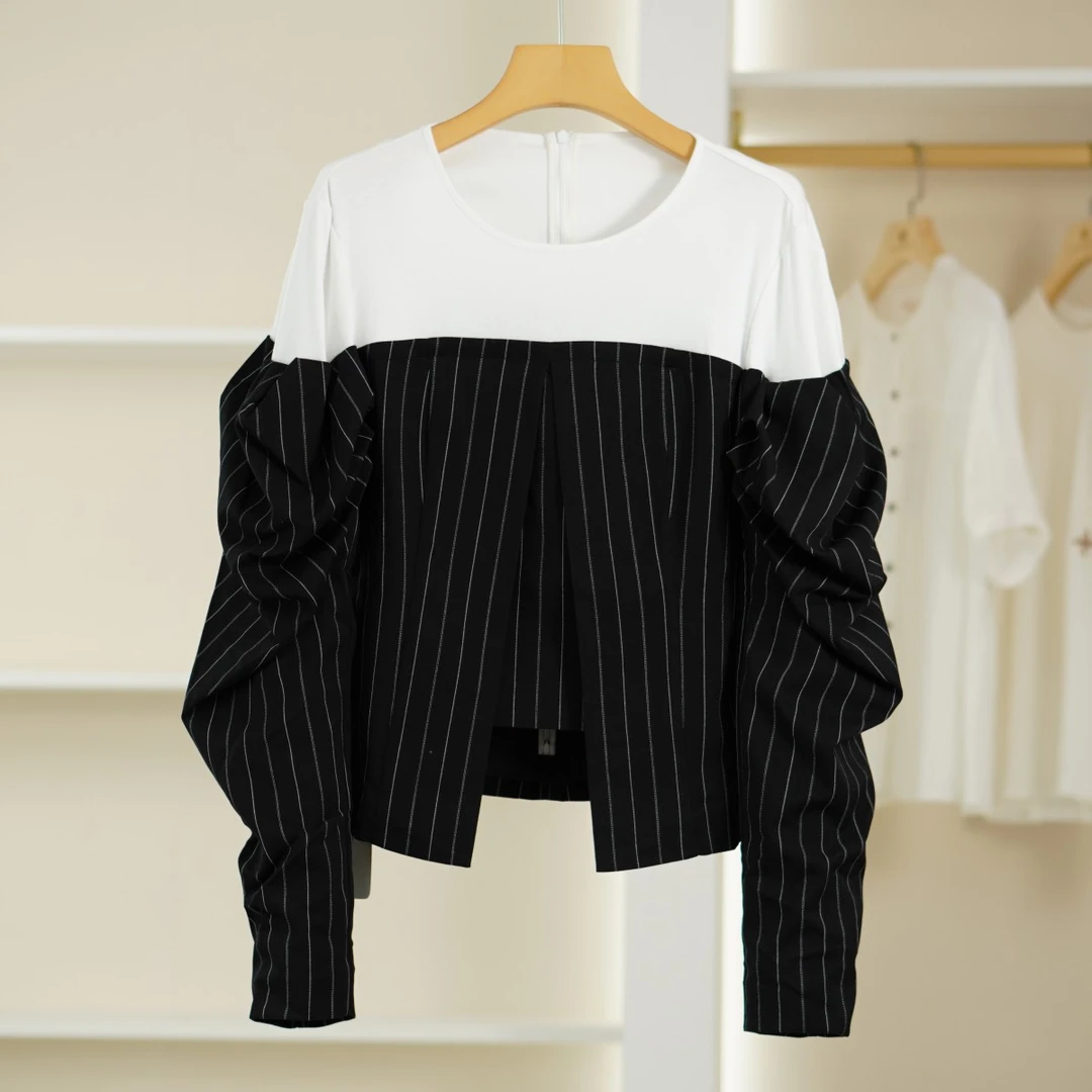 麦迪尚品【H】K074  女装时尚春季拼接设计感长T恤 C组