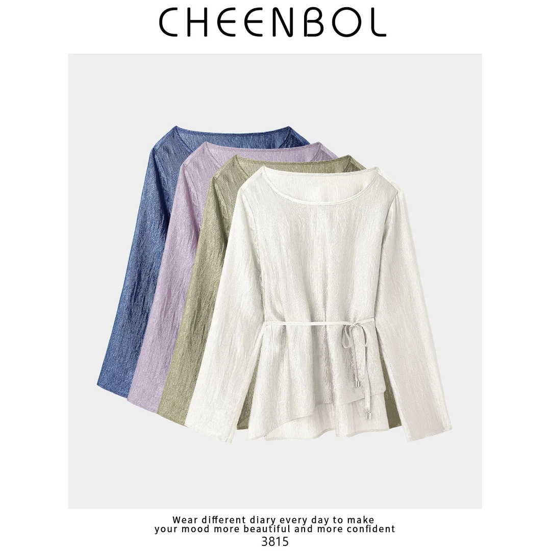 3815衬衫女夏季新款醋酸锦纶大圆领系带设计感通勤百搭小众上衣潮