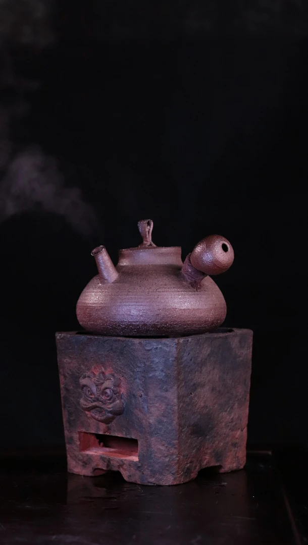 潮州纯手工柴烧简约侧把砂铫壶柴烧狮子炭炉诧寂风