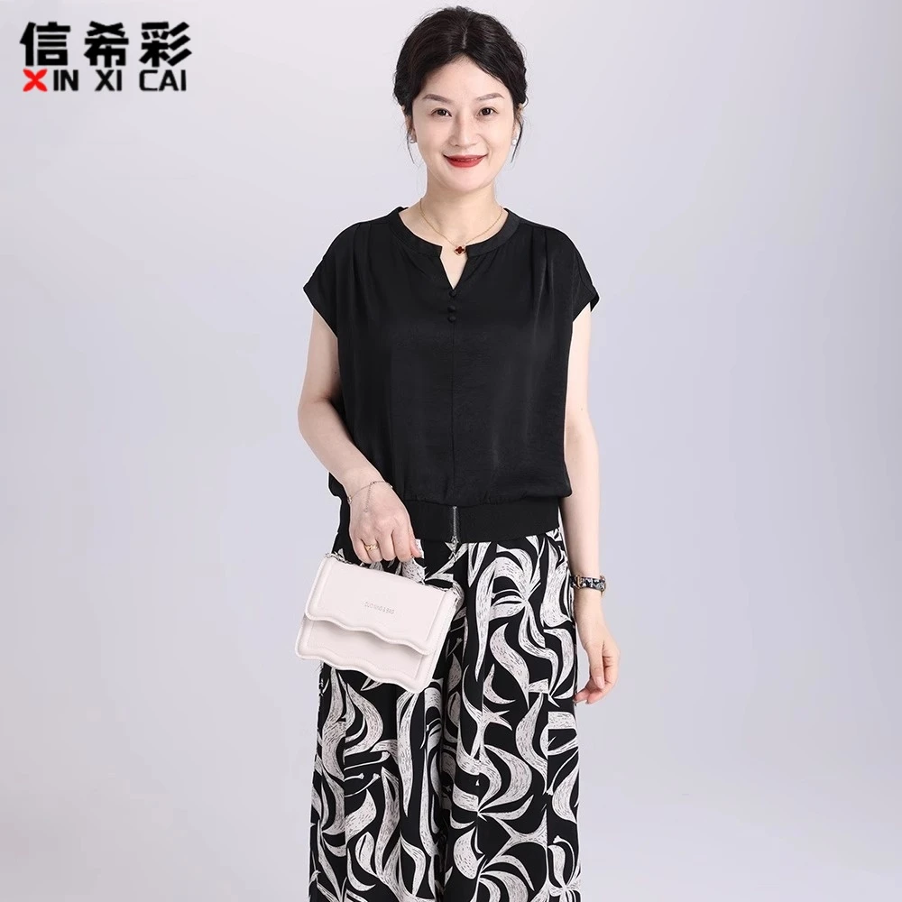 妈妈装气质洋气时尚套装宽松显瘦减龄休闲轻奢潮流两件套