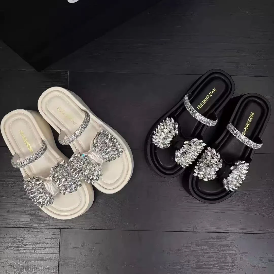 【ZS】拖鞋女夏外穿2025高级感蝴蝶结亮片 T97