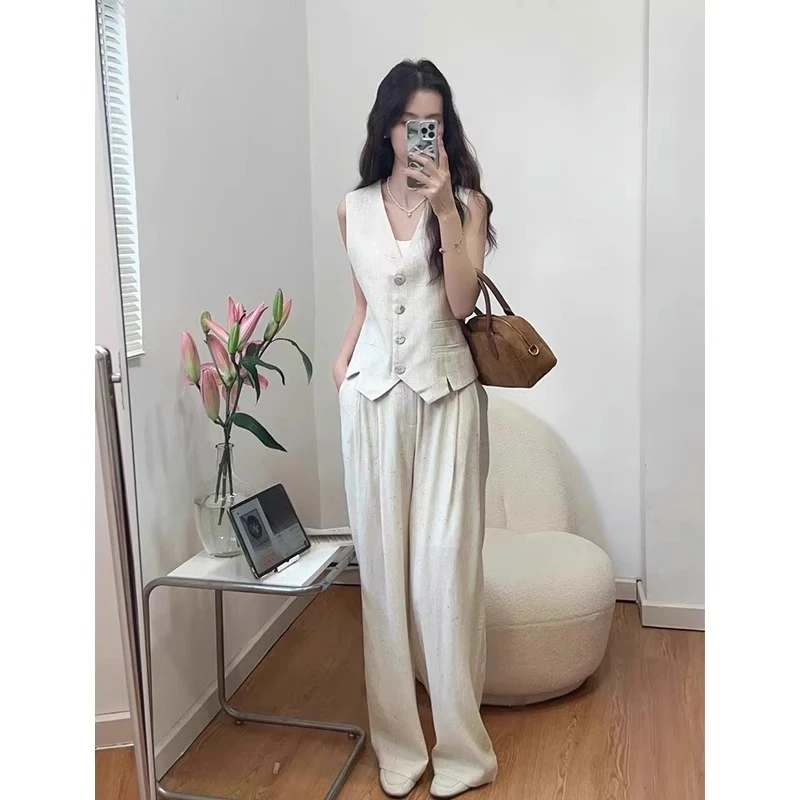 老钱风穿搭韩版气质棉麻马甲套装女2025夏休闲无袖上衣亚麻两件套