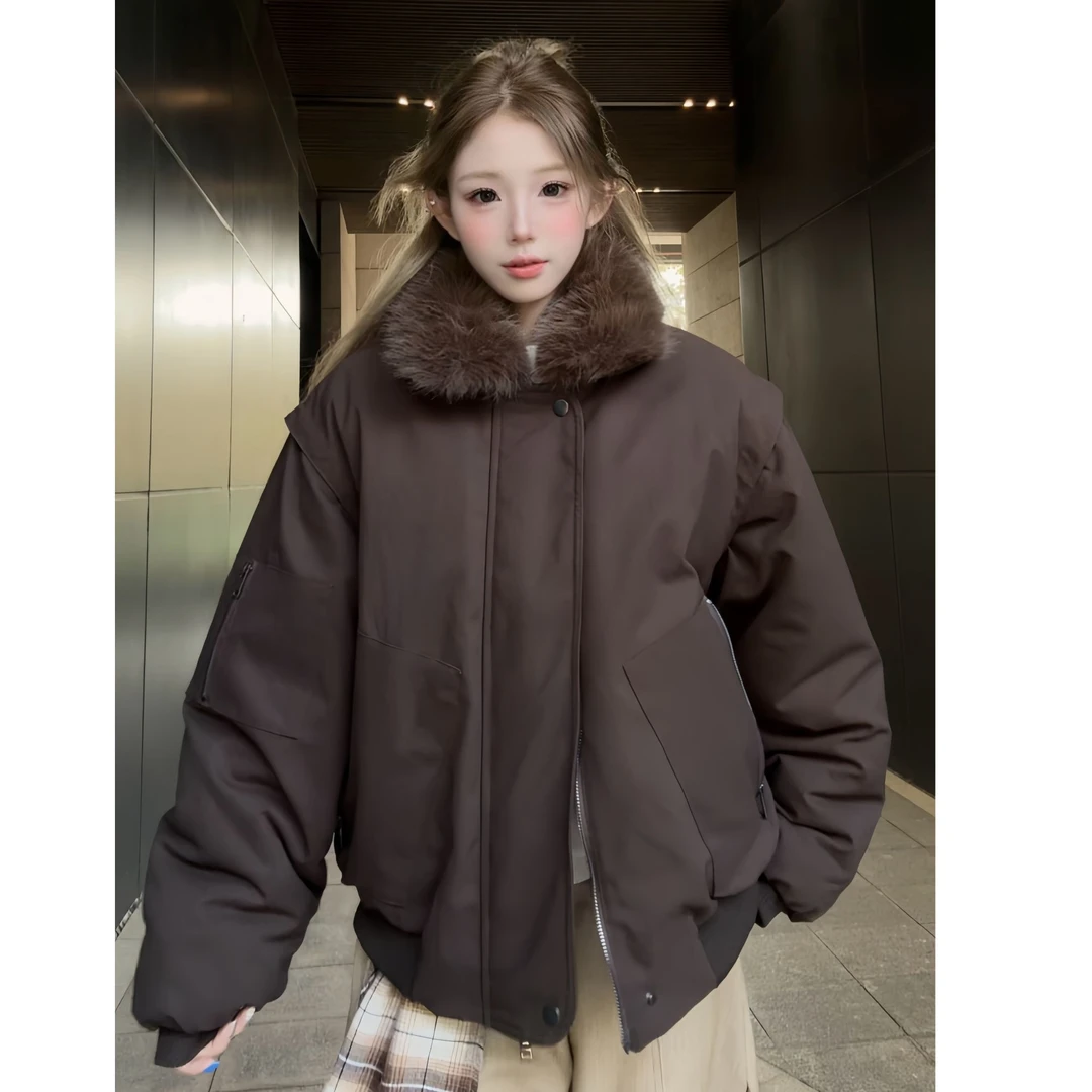 美式小众高级感复古巴恩风工装夹克可拆卸毛领加厚男女保暖外套