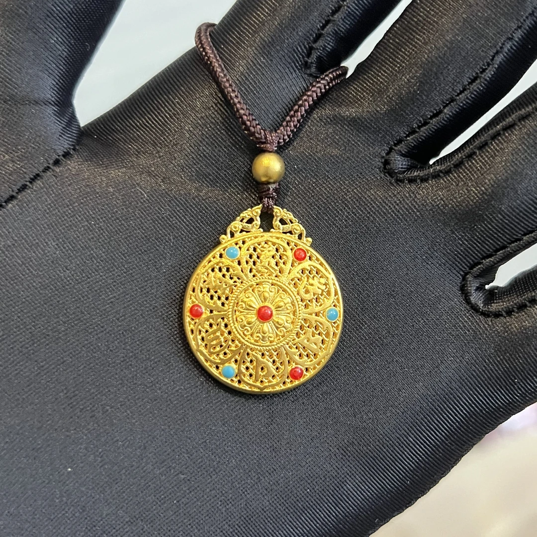足金999珐琅真金纯古法罗盘吊坠