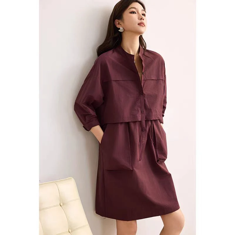 欧货高级感工装长袖连衣裙女中长款抽绳连衣裙(B12-6)828