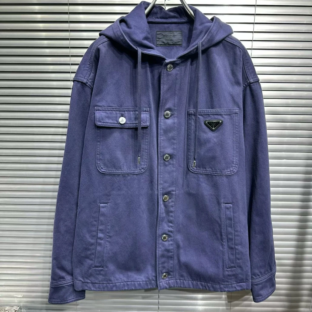 99新 Prada/普拉达 三角标海军蓝连帽夹克/s码