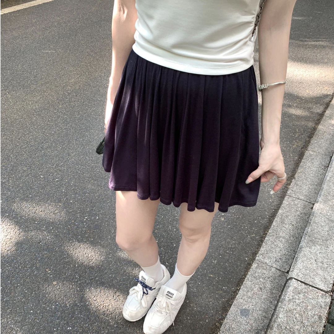 Zzhen【慵懒街头】设计感学院风百褶裙收腰显瘦半裙DTZ449