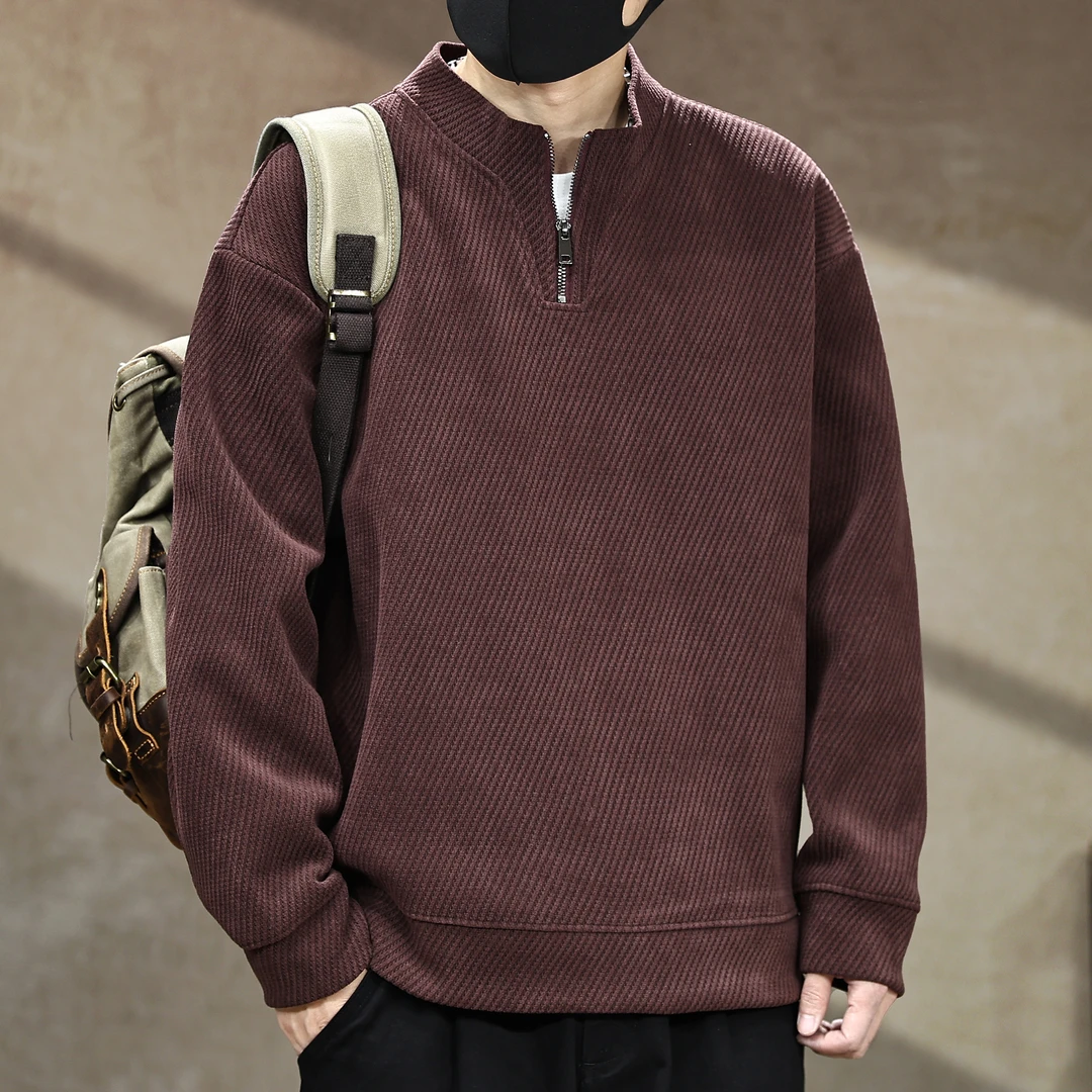 高端纹理感半高领拉链卫衣男秋冬新款重磅550G潮牌大码休闲外套男