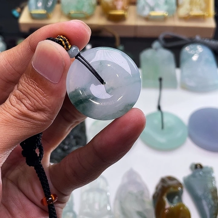散珠翡翠飘蓝花翡翠平安扣