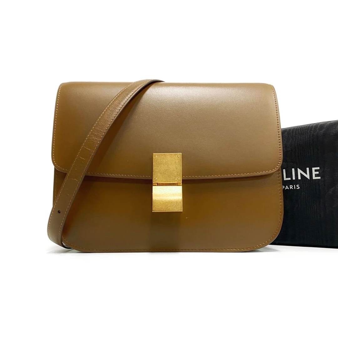99新 Celine/思琳 焦糖色牛皮box单肩包中号
