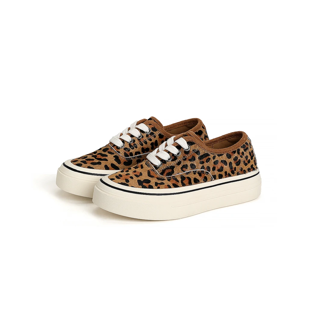 【贝贝专属】2216-11秋季新款豹纹马毛板鞋复古透气耐磨女鞋厚底