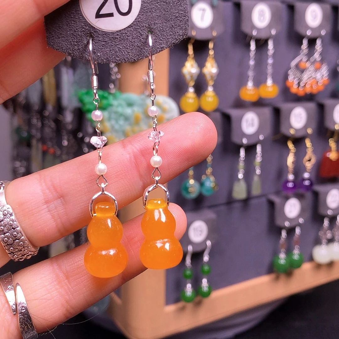 银S925镶嵌耳钉玛瑙/玉髓叶*君