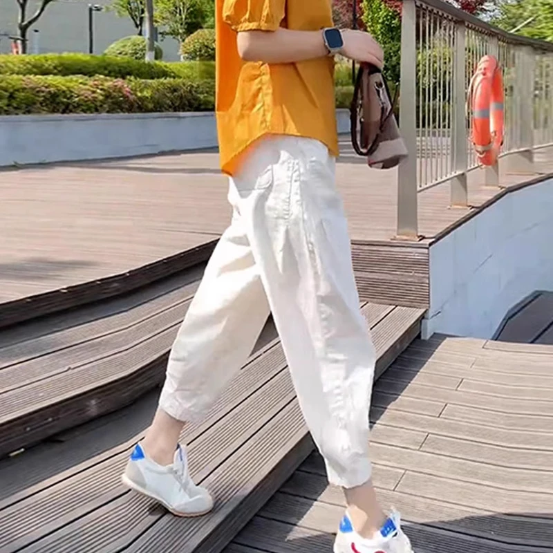 新款漂亮夏季气质高腰白色哈伦裤女宽松慵懒风通勤穿搭女套装夏装
