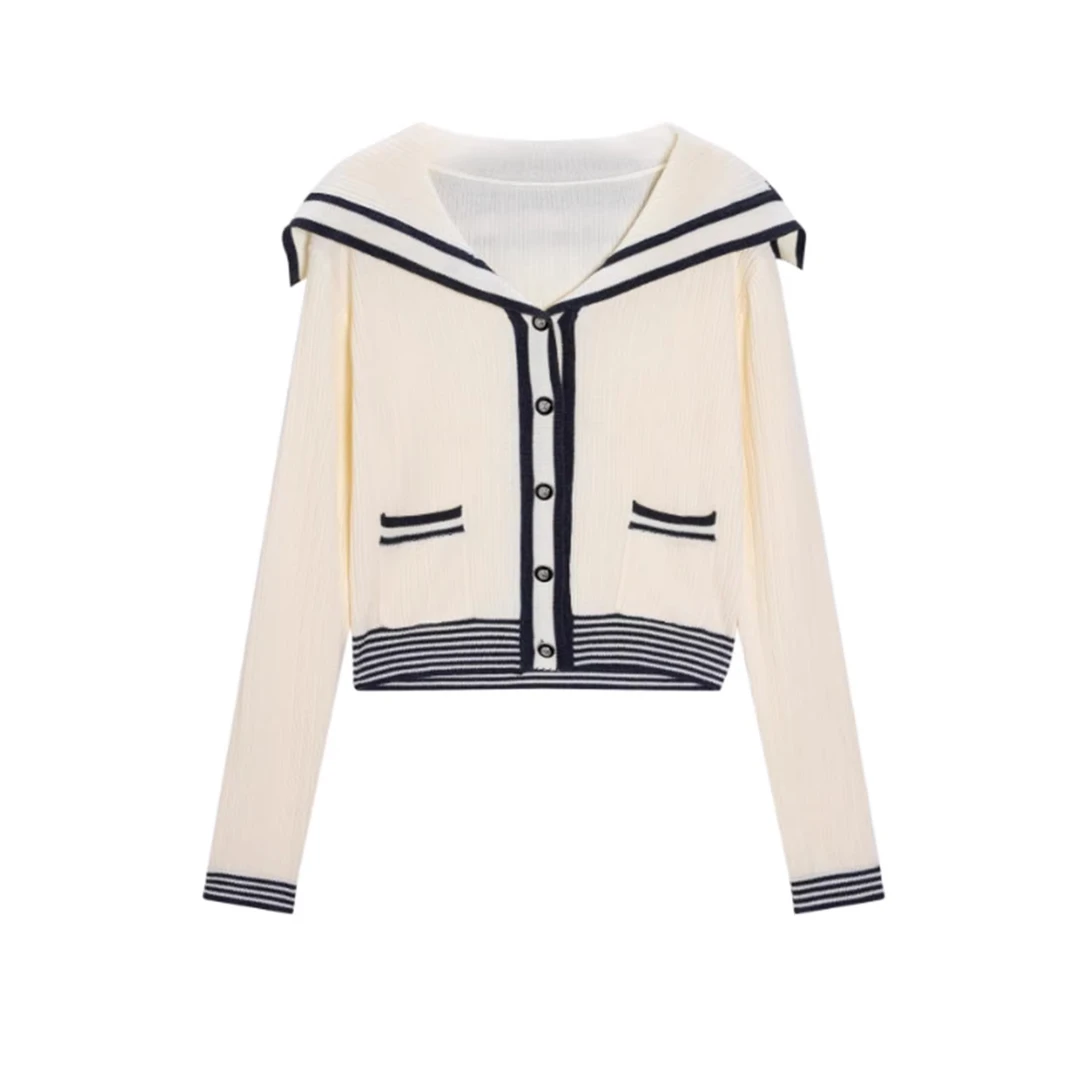 张元一同款女装初秋新款学院风海军领时髦减龄针织衫韩系气质毛衣