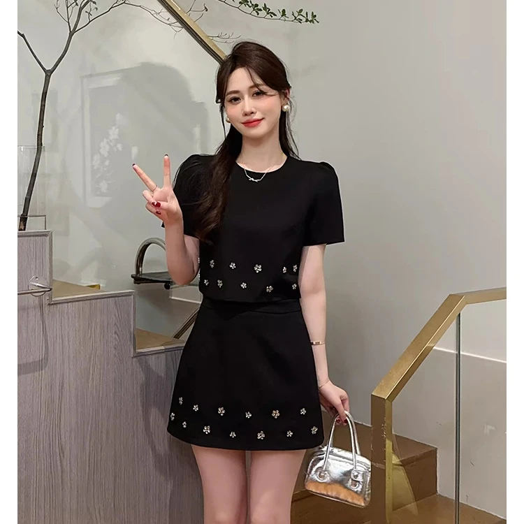 艾薇 大码胖MM穿搭一整套女夏季时尚高级感上衣高腰半身裙两件套