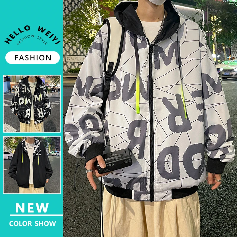 稻草人2025秋冬季双面穿韩版大码休闲夹克男士大字母时尚印花百搭