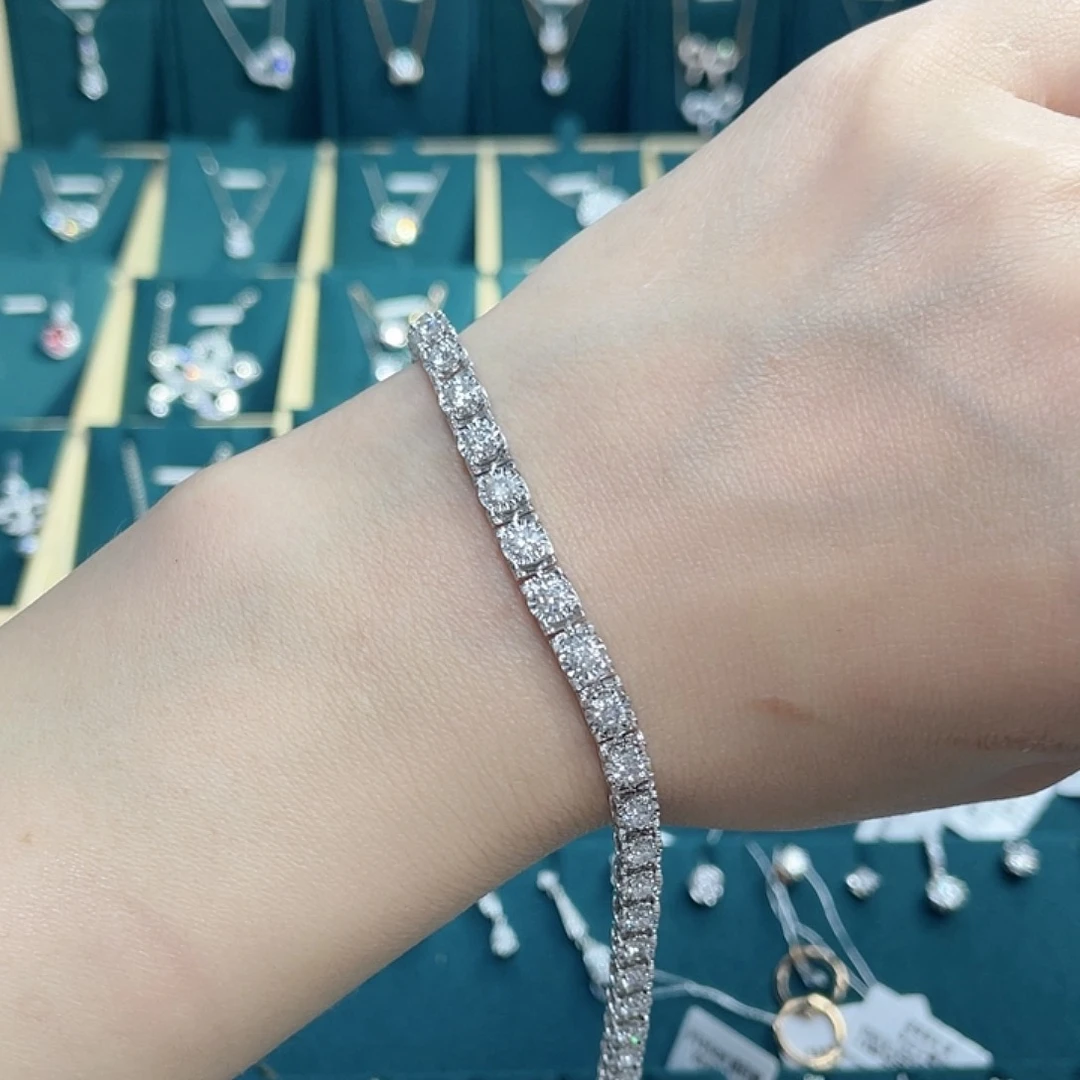 实验室培育钻石18K金镶嵌牛头别挂满钻手链单颗10分16手围