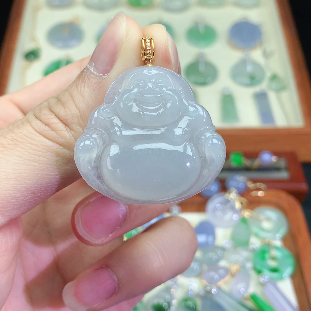 颈饰18K金镶嵌翡翠天然a货翡翠吊坠