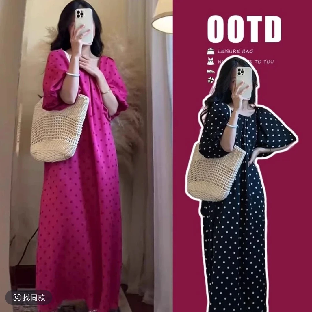 孕妇连衣裙2025夏季新款韩版波点孕妈版型气质高级感复古中长裙