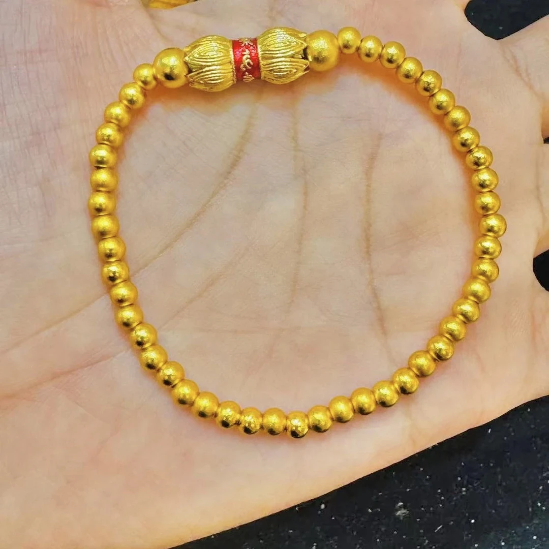 铜合金手链 新款女中国风森系磨砂金饰品新中式金色百搭手串串珠