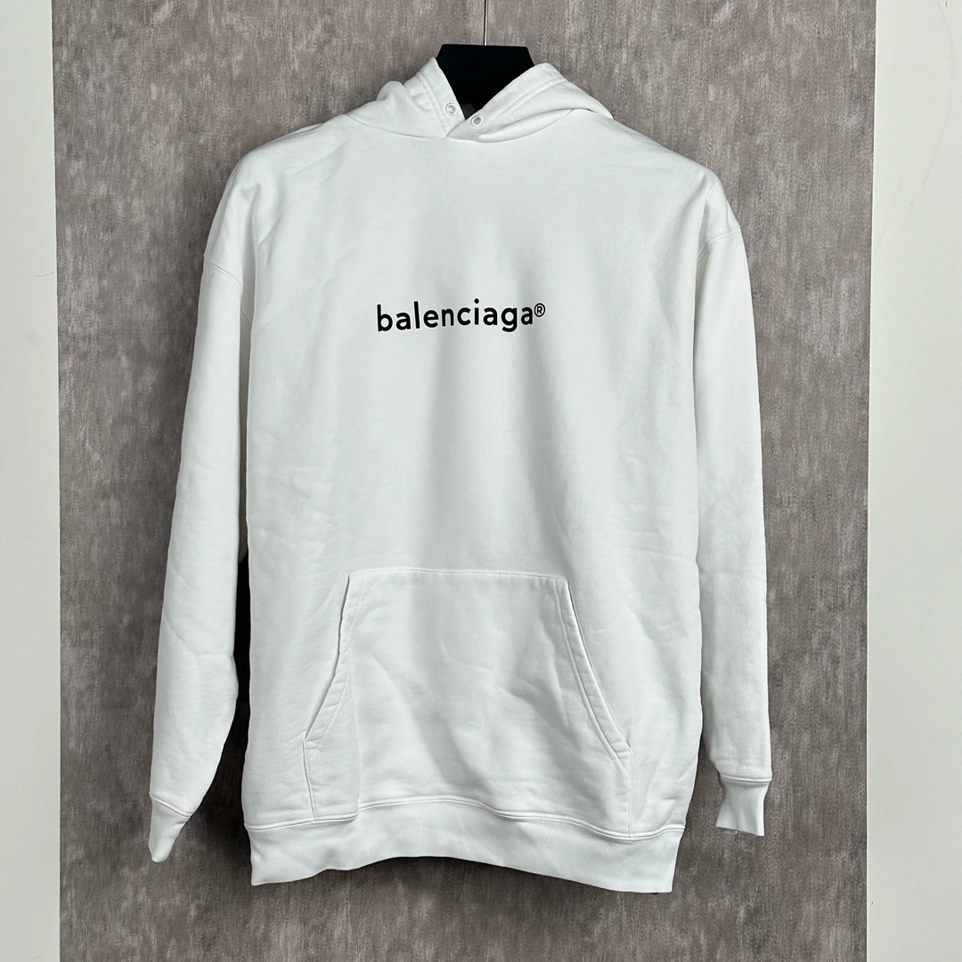 未使用 Balenciaga/巴黎世家 白色印花帽衫卫衣 胸围126 衣长75