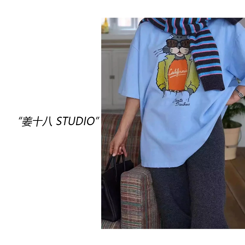 姜十八-「墨镜酷猫」韩国单！25春款卡通猫咪短袖t恤