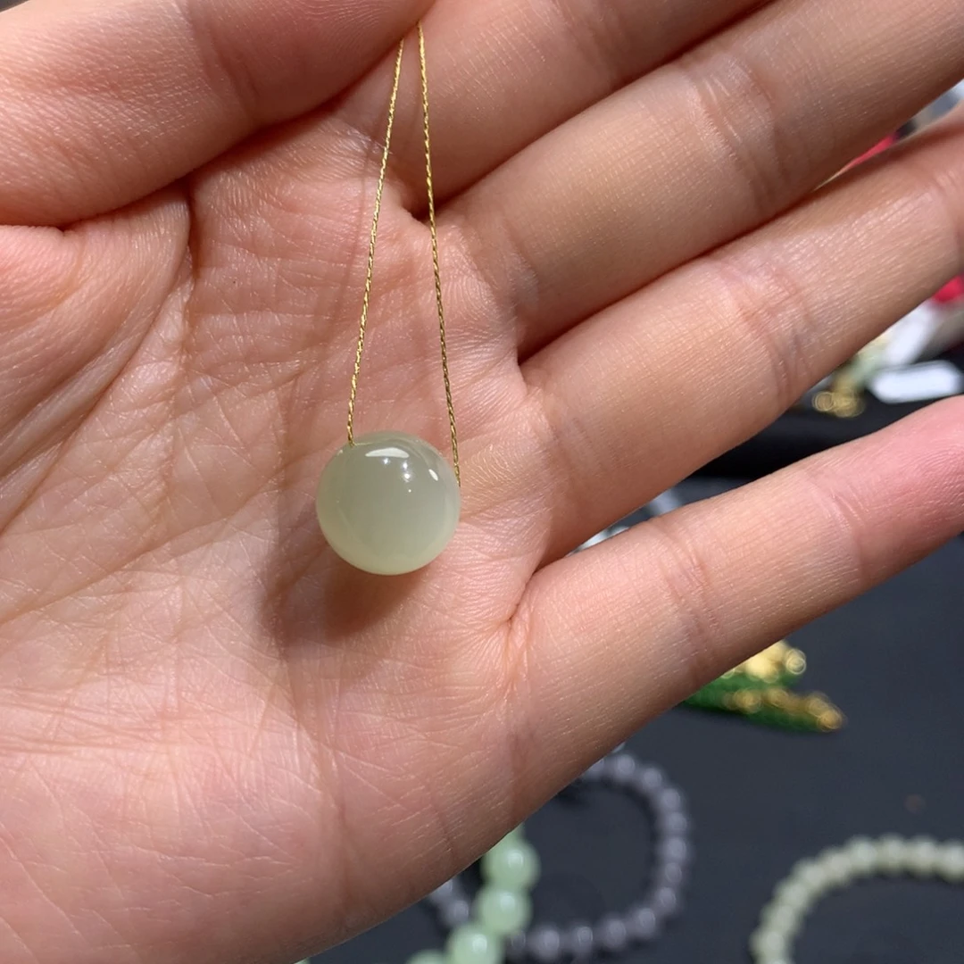 和田玉珠宝半成品未镶嵌栀***茶单珠12mm