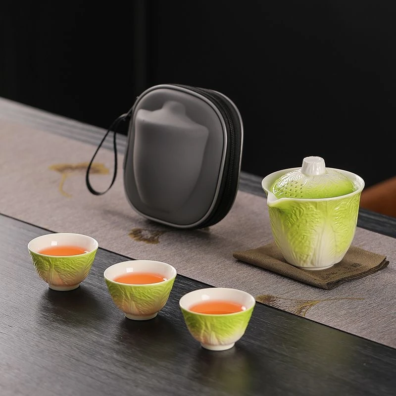 116便携茶具户外露营白菜手抓壶简约旅行陶瓷旅游出差