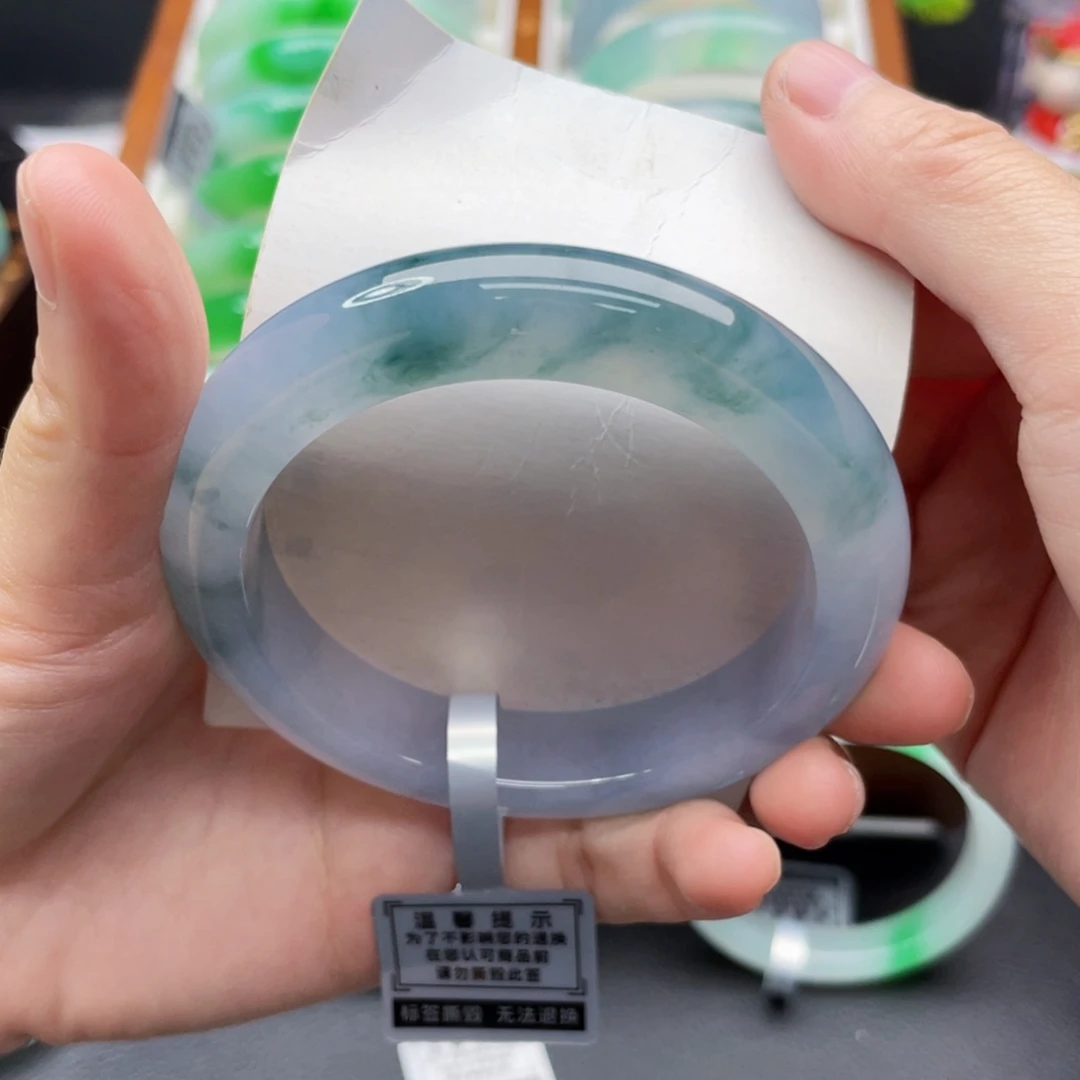 翡翠未镶嵌手镯55蓝紫飘花