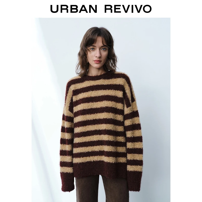 UR2025冬季新款女装琥珀流光风撞色条纹针织衫UWM950064+