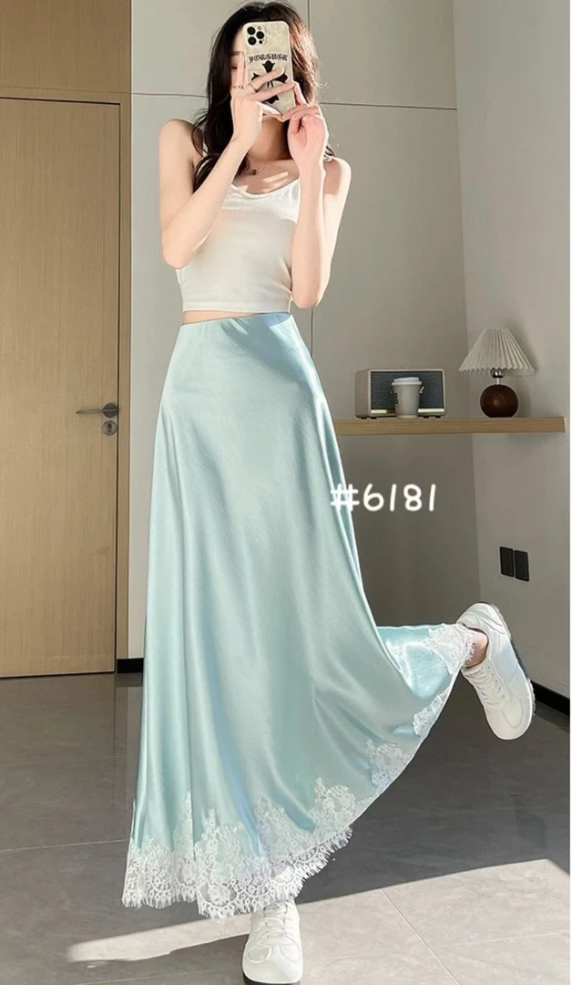 气质蕾丝缎面半身裙6181
