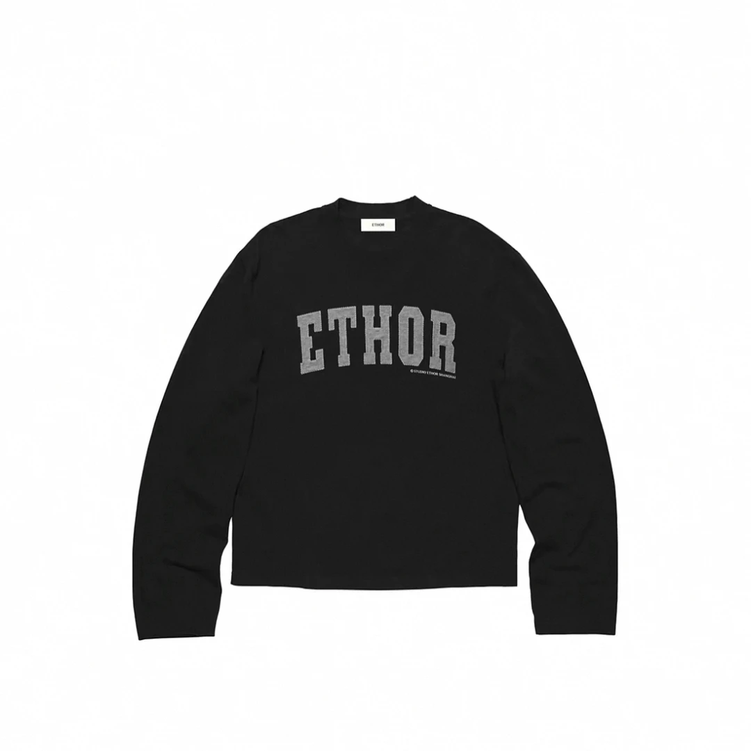 ETHOR设计师品牌25秋冬LOGO贴布绣长袖T恤
