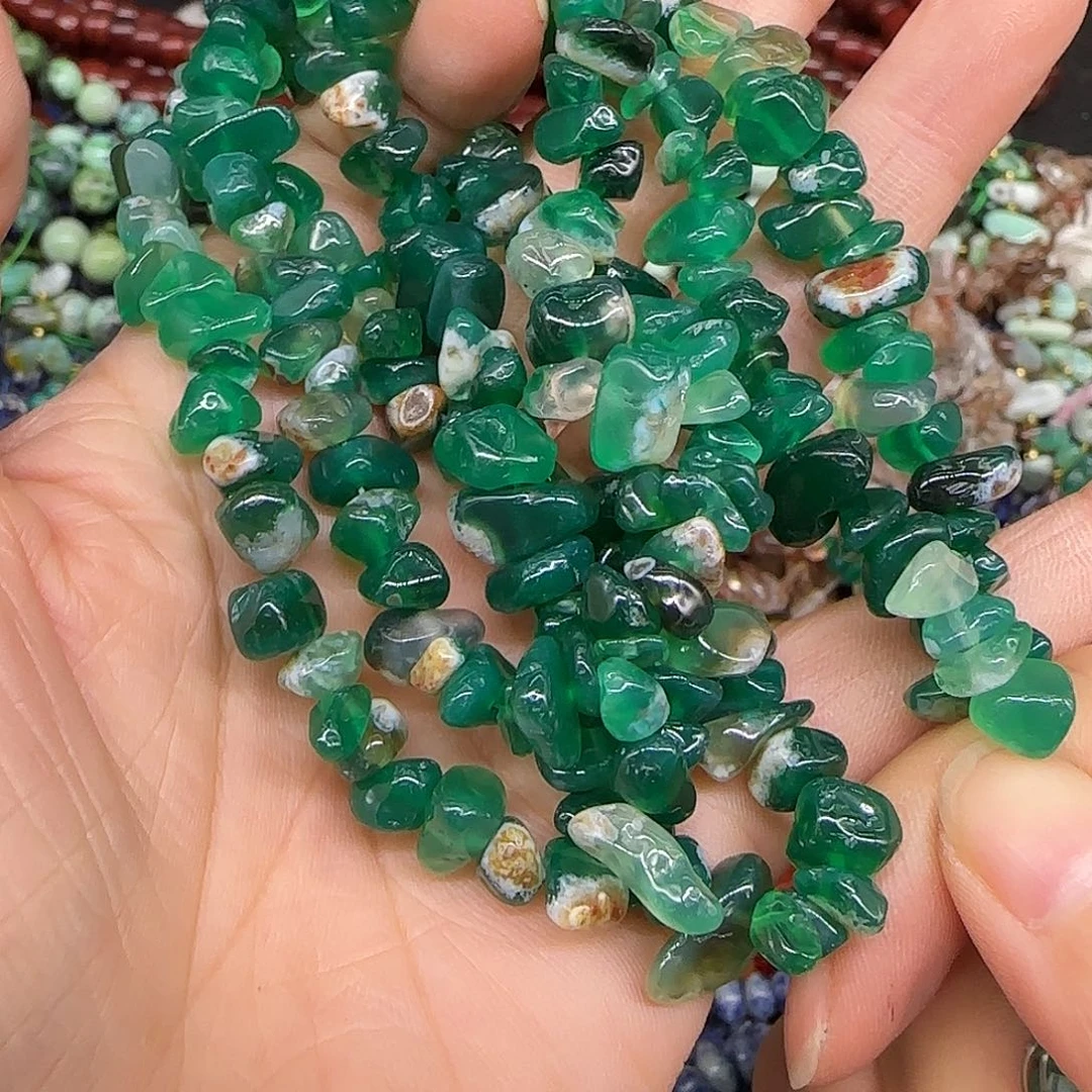 玛瑙/玉髓合金珠宝半成品绿樱花6-8mm一条随形加长