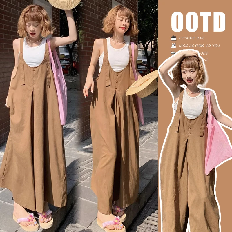 孕妇装2025新款时尚宽松慵懒风阔腿背带裤无袖背心百搭复古风套装