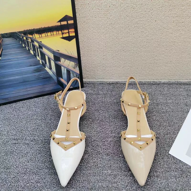 A7L夏新款法式尖头包头后空凉鞋女低粗跟单鞋