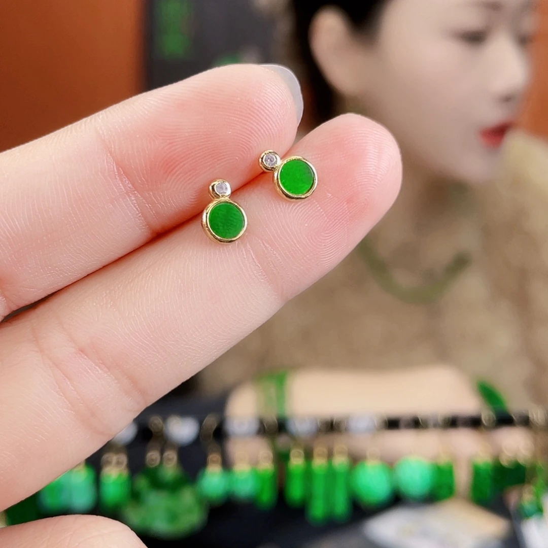 翡翠银S925镶嵌耳饰