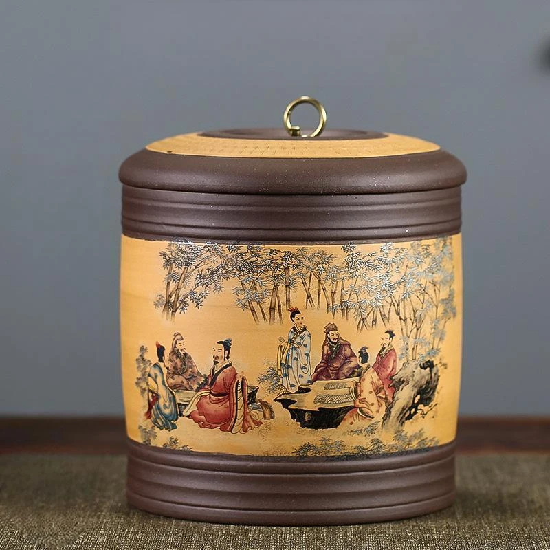宜兴紫砂茶叶罐陶瓷七子饼普洱储茶大号密封特茶叶罐茶盒缸茶具
