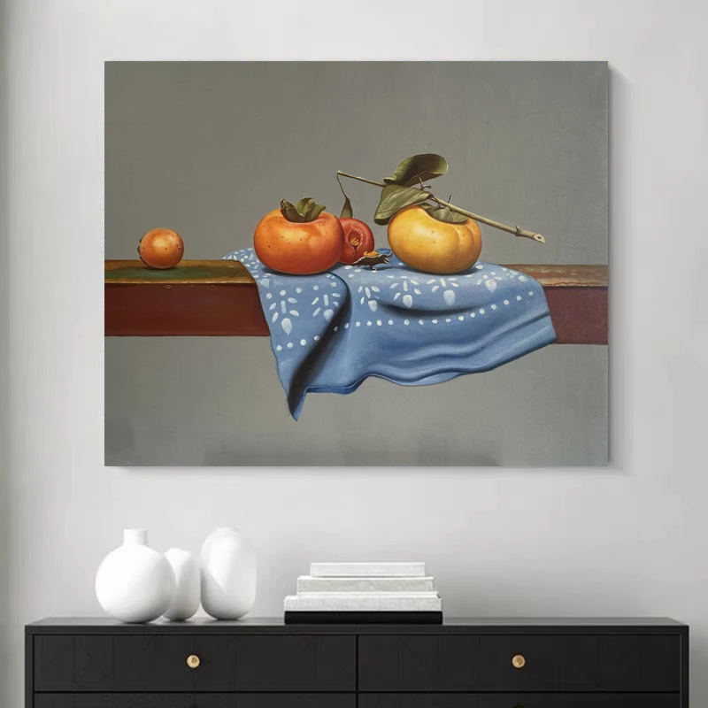 定金《柿韵》50*60含内框，刘春建手绘油画装饰画，客厅背景墙挂画