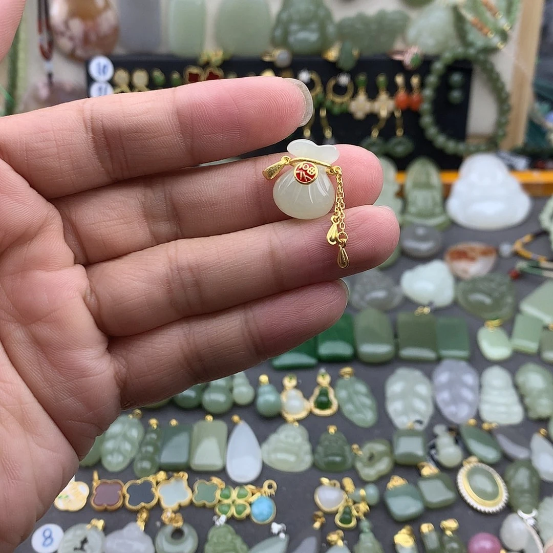 和田玉银S925镶嵌吊坠(不含链)