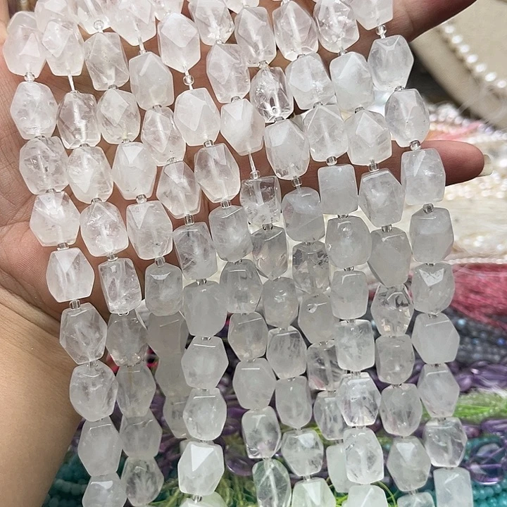 玛瑙/玉髓未镶嵌珠宝半成品一条10/15mm白水晶刻面