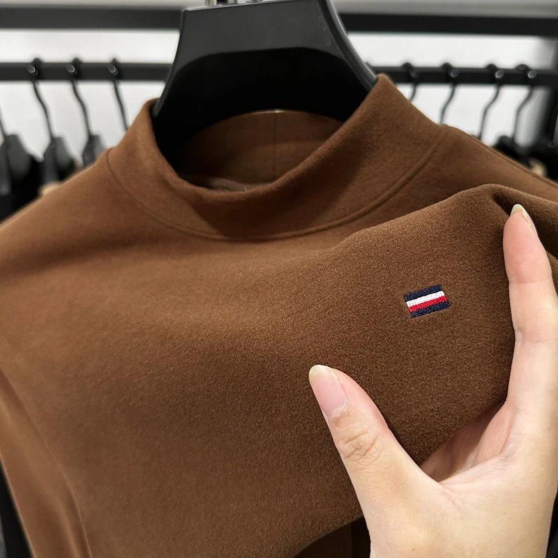 BOY NORMAN高档重磅双面德绒半高领打底衫男秋冬磨毛加厚内搭T恤