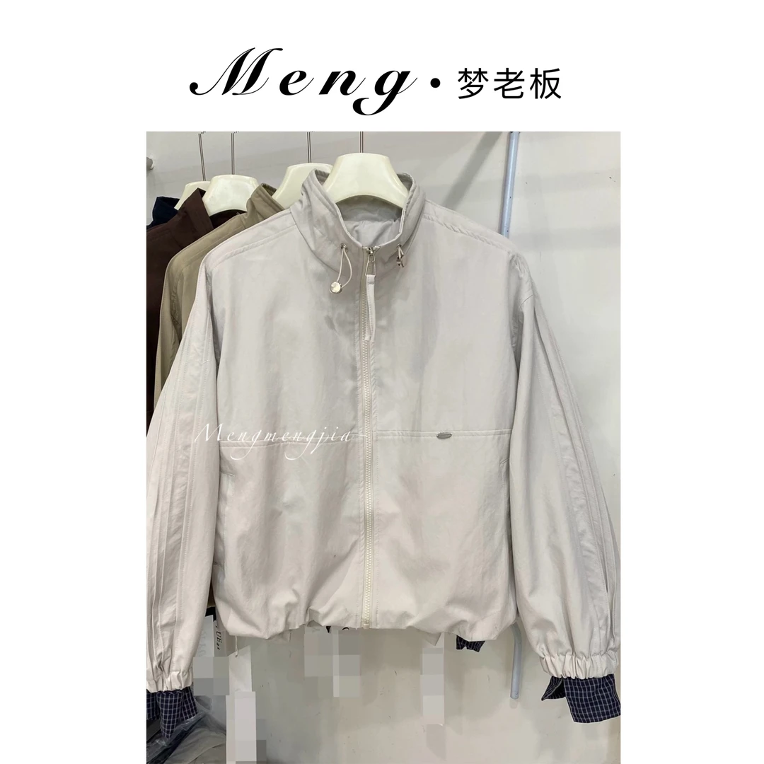 M·梦老板【九月上新】韩系复古格纹卷边短风衣外套工装夹克上衣Q63