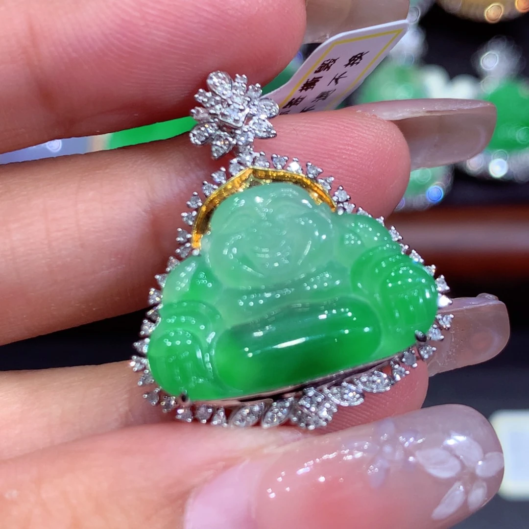 翡翠18K金镶嵌吊坠(不含链)