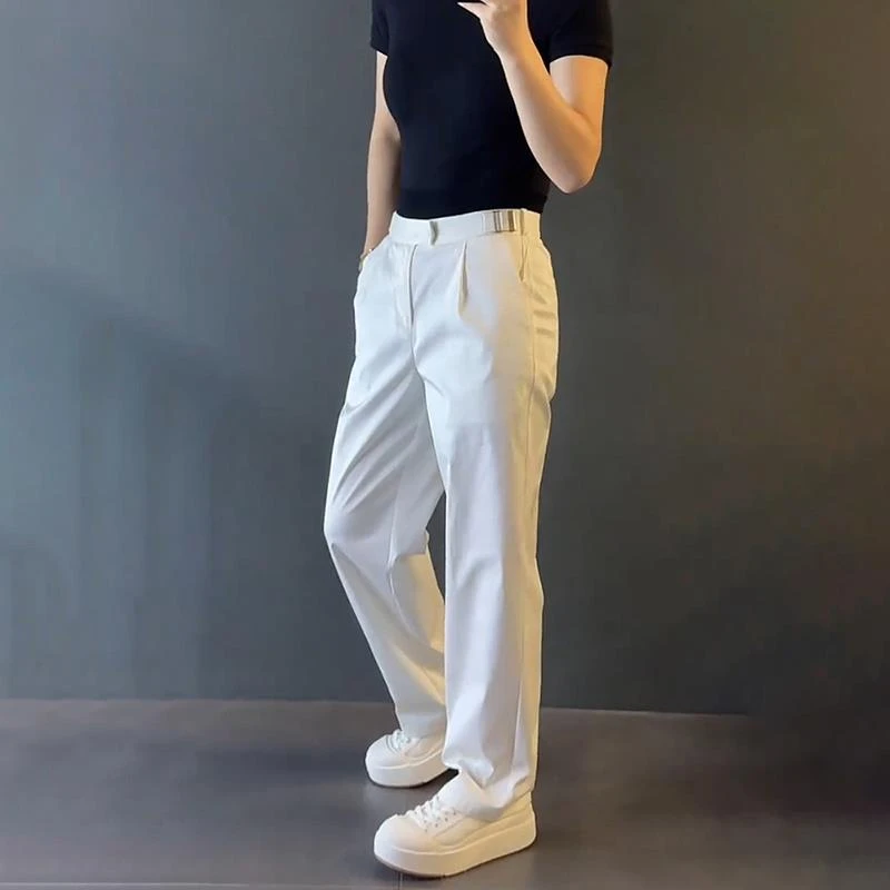 轻奢男装大码秋冬男士时尚新款法式拉腰阔腿休闲裤轻潮直筒高级感