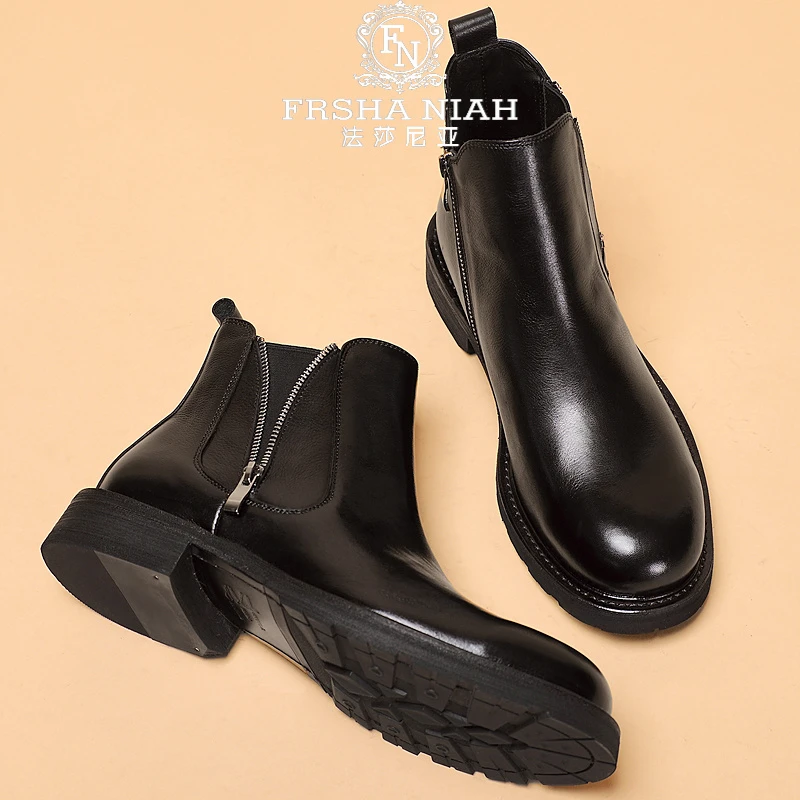 法莎尼亚马丁靴冬季男士英伦复古软皮靴子厚底短靴加绒保暖马丁靴