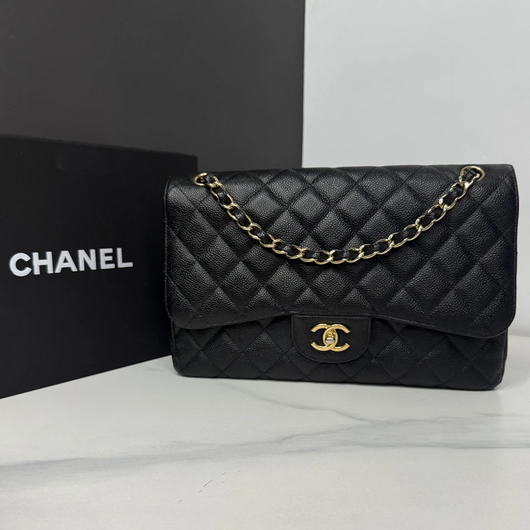 95新 Chanel/香奈儿 黑金Jumbo链条包17开30Cm/0135092602